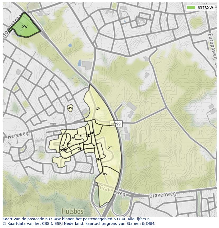 Afbeelding van het postcodegebied 6373 XW op de kaart.