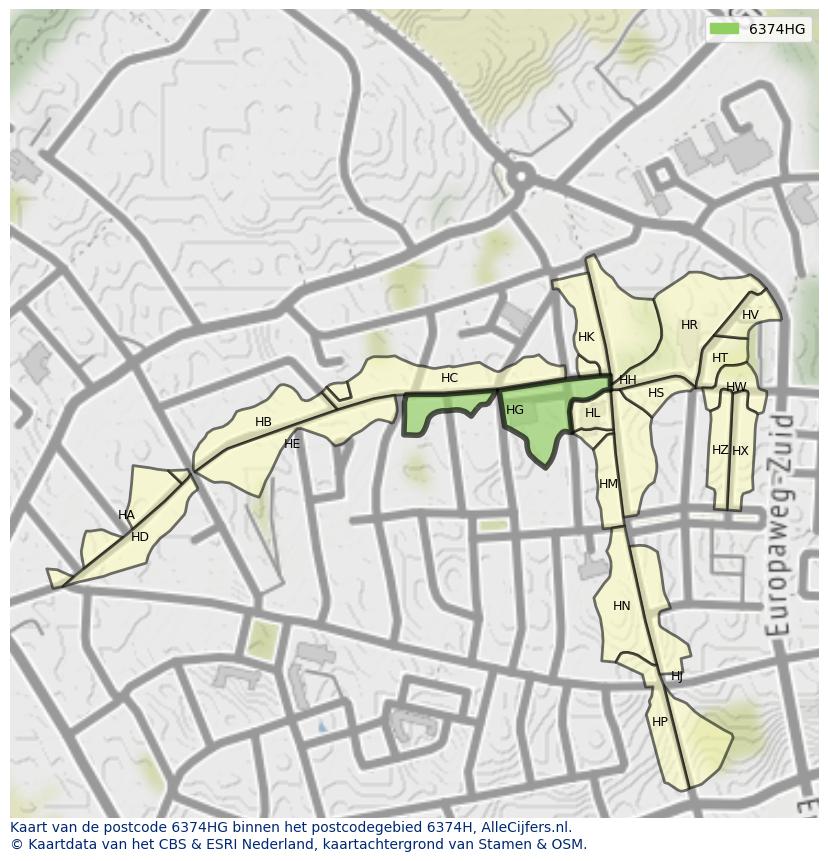 Afbeelding van het postcodegebied 6374 HG op de kaart.