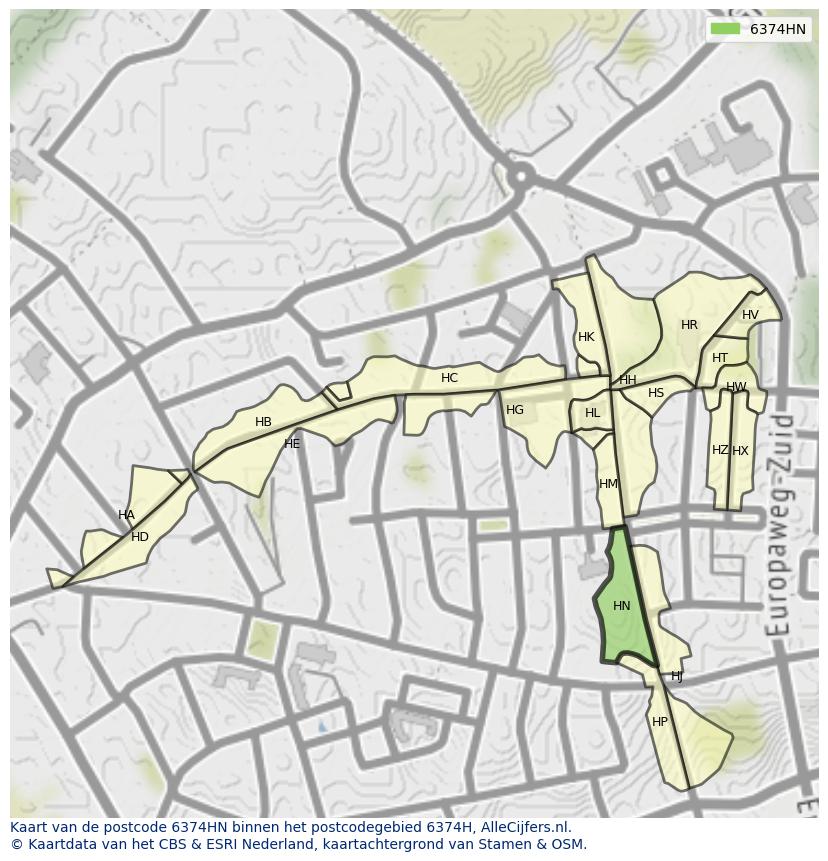 Afbeelding van het postcodegebied 6374 HN op de kaart.