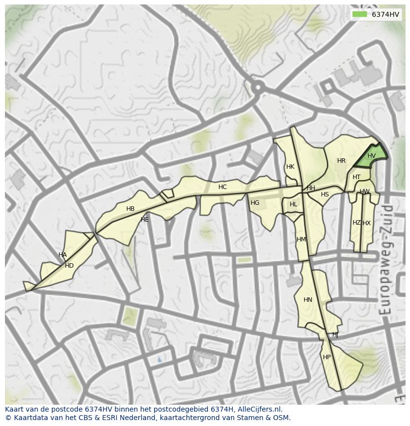 Afbeelding van het postcodegebied 6374 HV op de kaart.