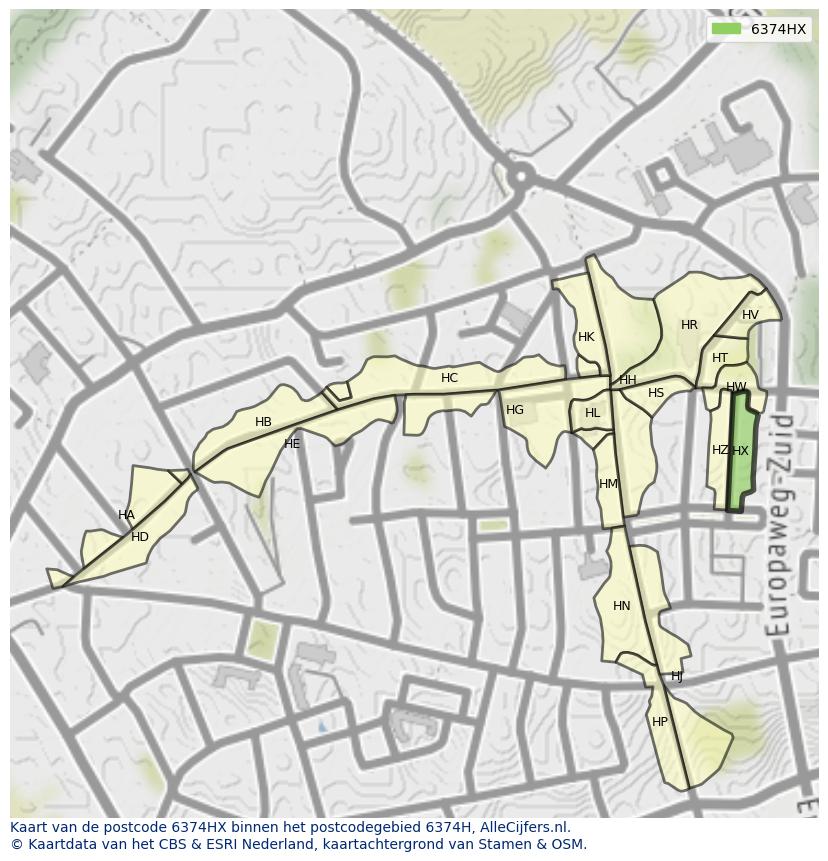 Afbeelding van het postcodegebied 6374 HX op de kaart.