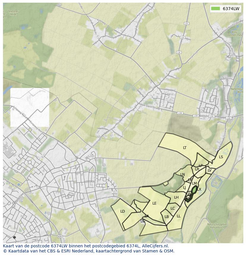 Afbeelding van het postcodegebied 6374 LW op de kaart.