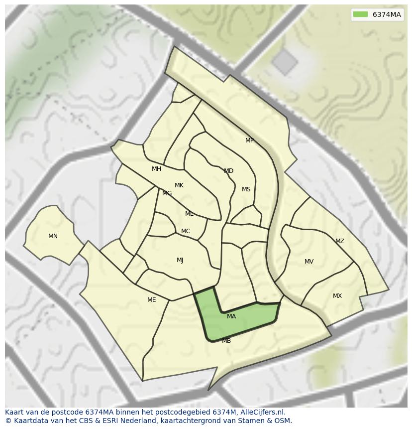 Afbeelding van het postcodegebied 6374 MA op de kaart.