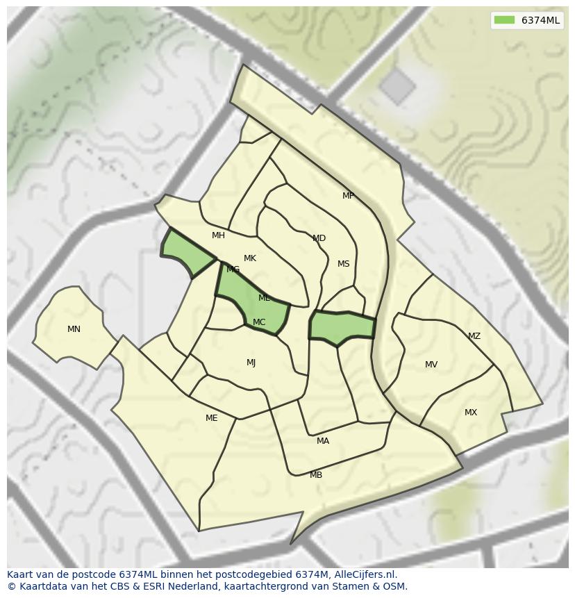 Afbeelding van het postcodegebied 6374 ML op de kaart.