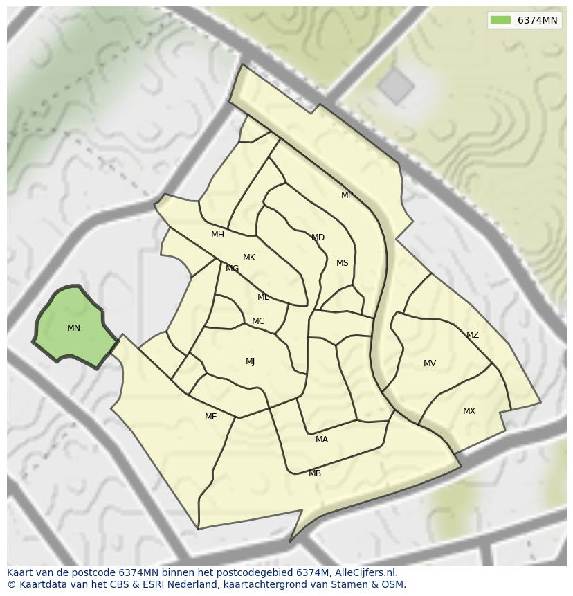 Afbeelding van het postcodegebied 6374 MN op de kaart.