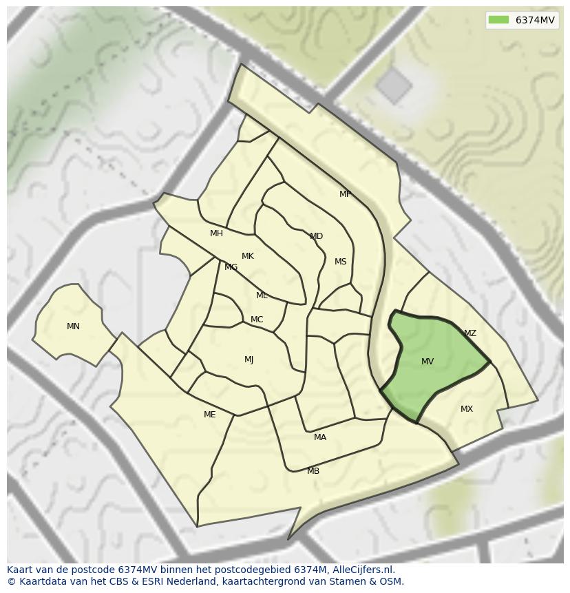 Afbeelding van het postcodegebied 6374 MV op de kaart.