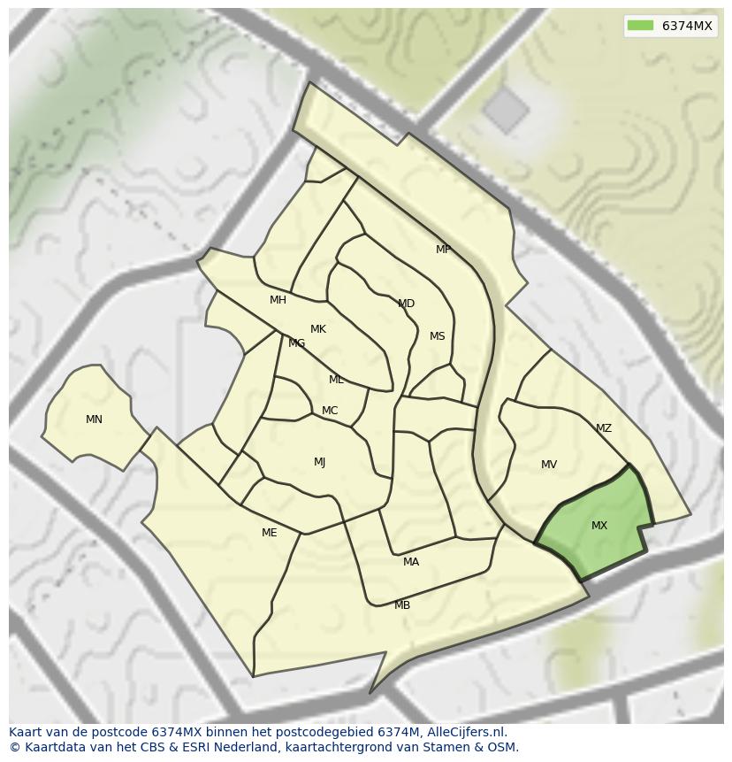 Afbeelding van het postcodegebied 6374 MX op de kaart.