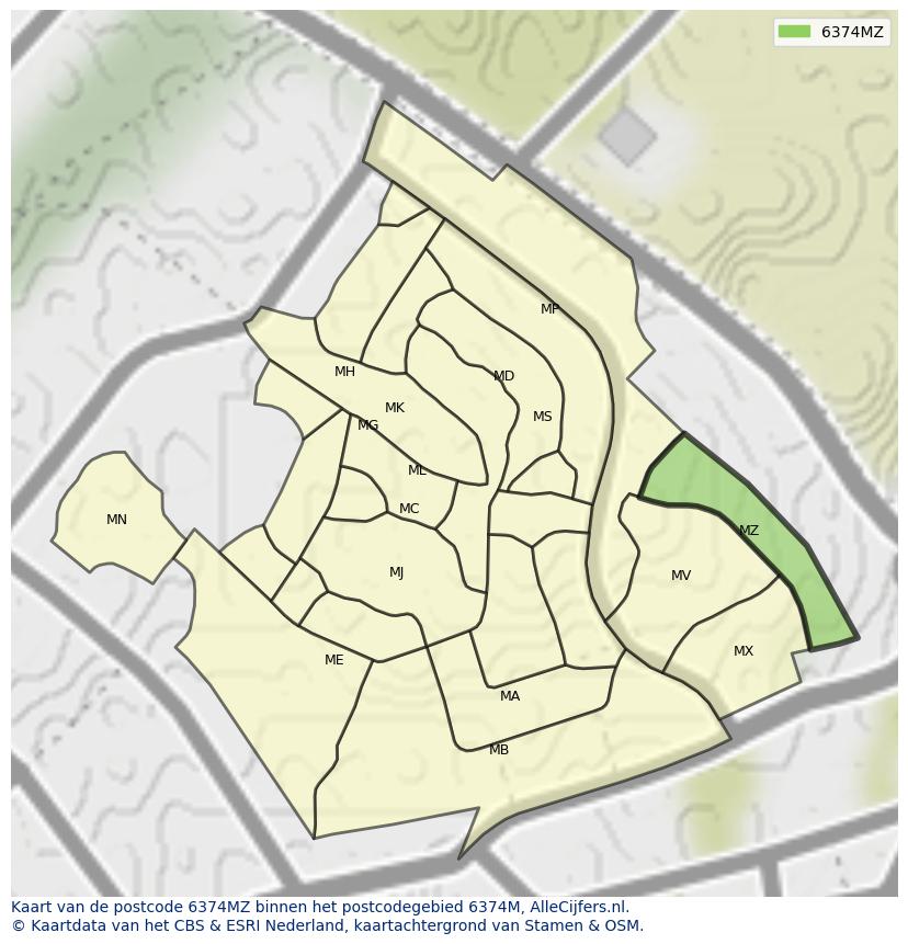Afbeelding van het postcodegebied 6374 MZ op de kaart.