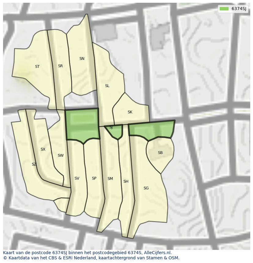 Afbeelding van het postcodegebied 6374 SJ op de kaart.