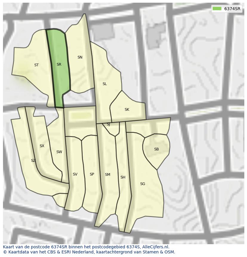 Afbeelding van het postcodegebied 6374 SR op de kaart.