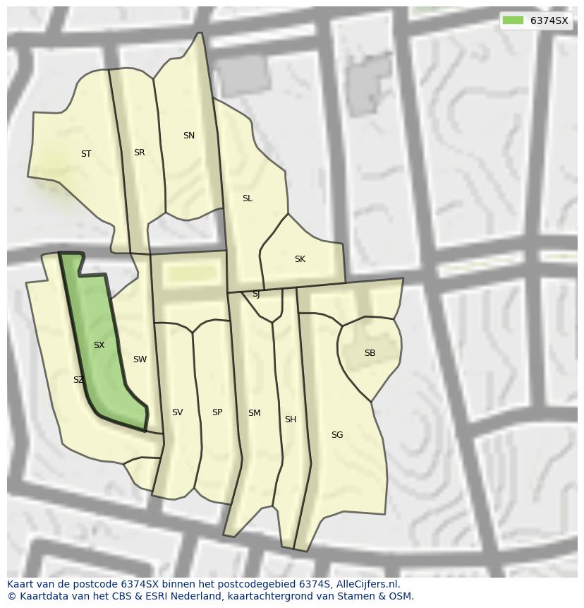 Afbeelding van het postcodegebied 6374 SX op de kaart.