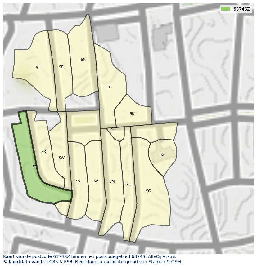 Afbeelding van het postcodegebied 6374 SZ op de kaart.