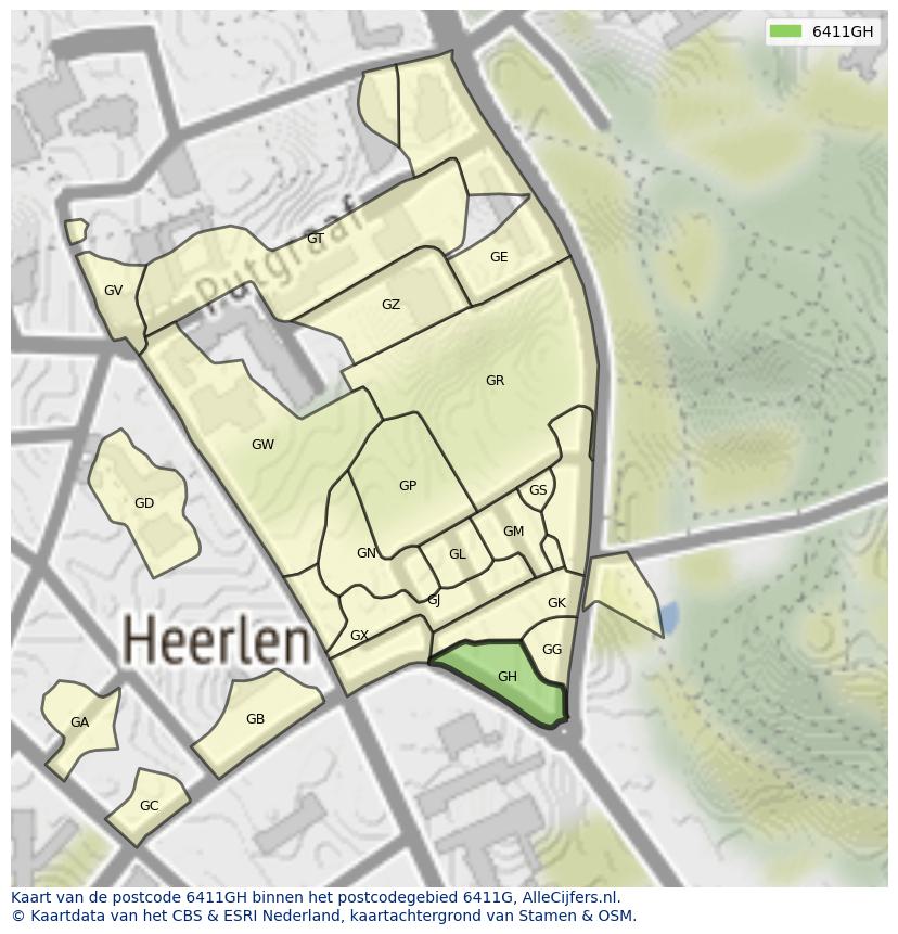 Afbeelding van het postcodegebied 6411 GH op de kaart.