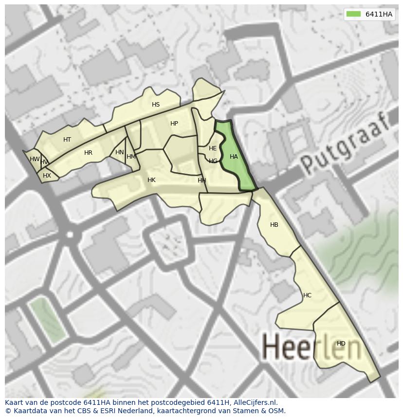 Afbeelding van het postcodegebied 6411 HA op de kaart.
