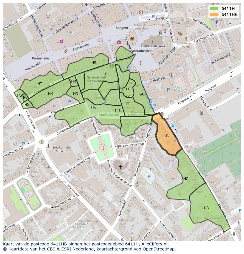 Afbeelding van het postcodegebied 6411 HB op de kaart.