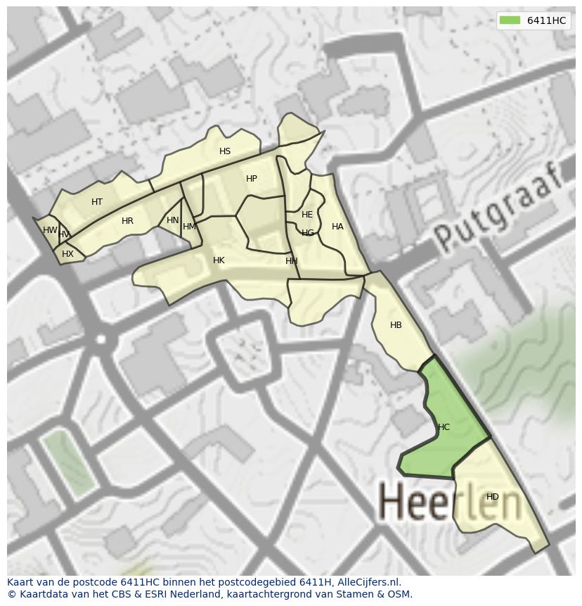 Afbeelding van het postcodegebied 6411 HC op de kaart.