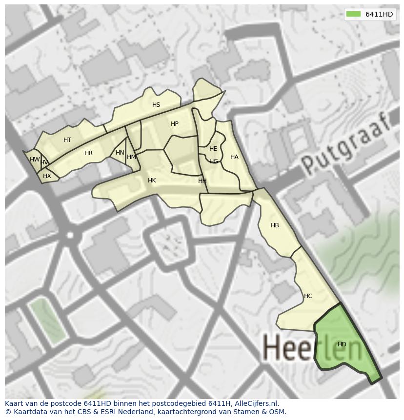 Afbeelding van het postcodegebied 6411 HD op de kaart.