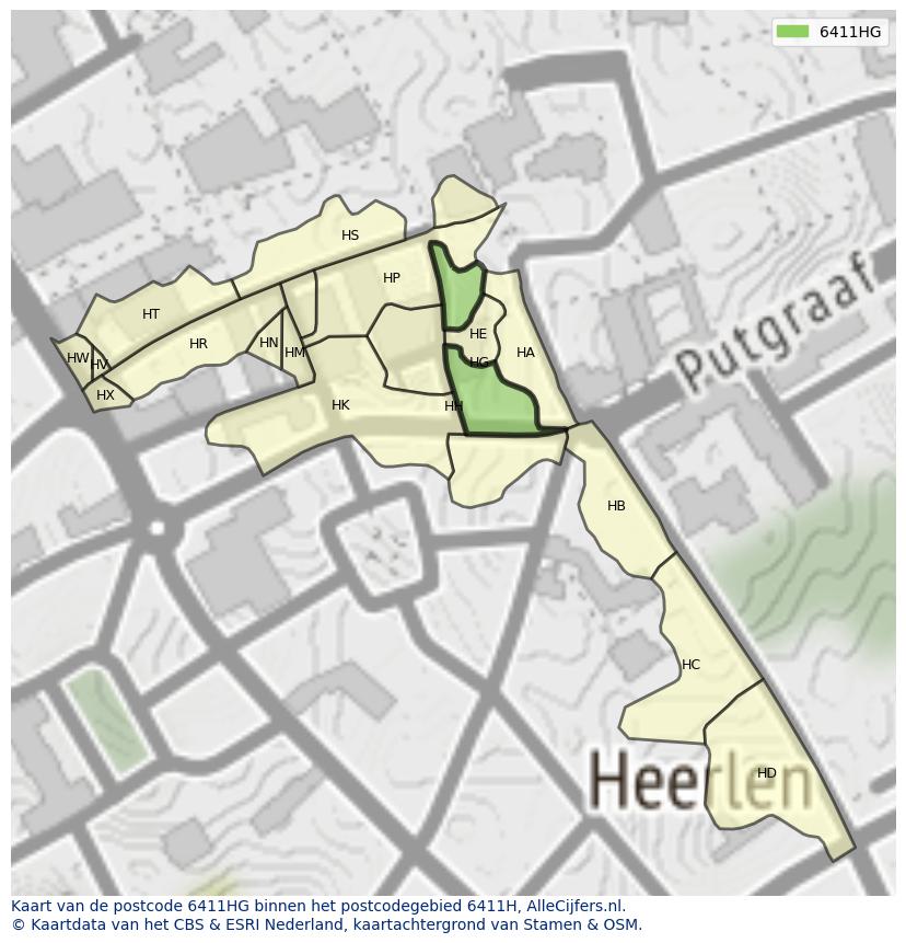 Afbeelding van het postcodegebied 6411 HG op de kaart.