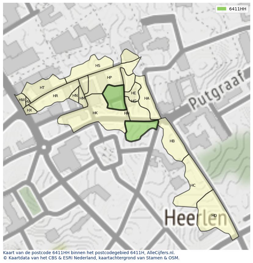 Afbeelding van het postcodegebied 6411 HH op de kaart.