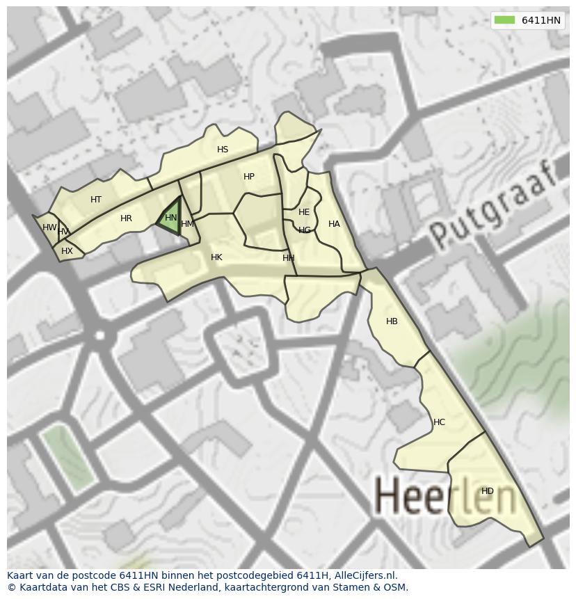 Afbeelding van het postcodegebied 6411 HN op de kaart.