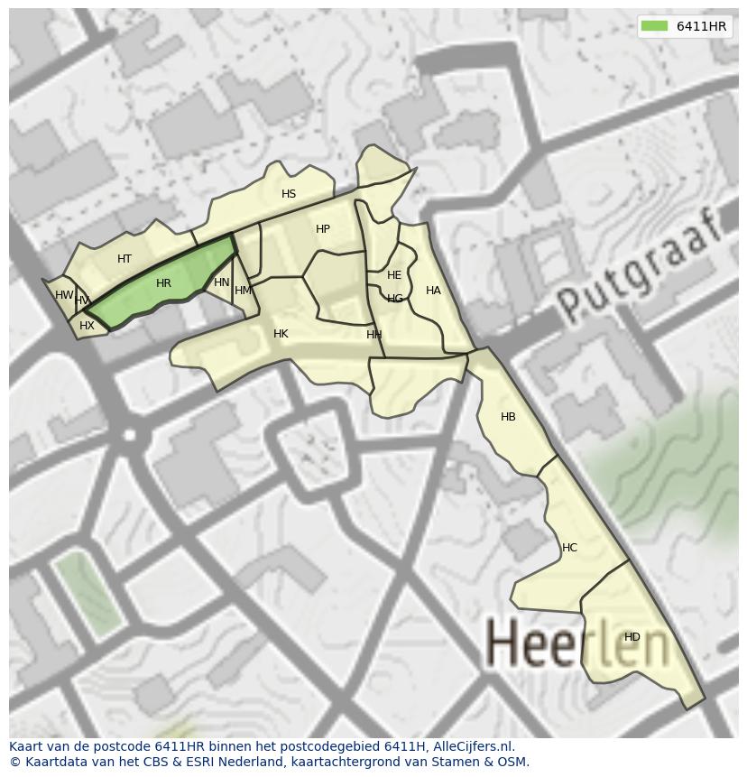 Afbeelding van het postcodegebied 6411 HR op de kaart.
