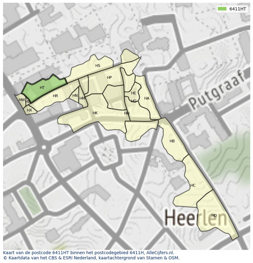 Afbeelding van het postcodegebied 6411 HT op de kaart.