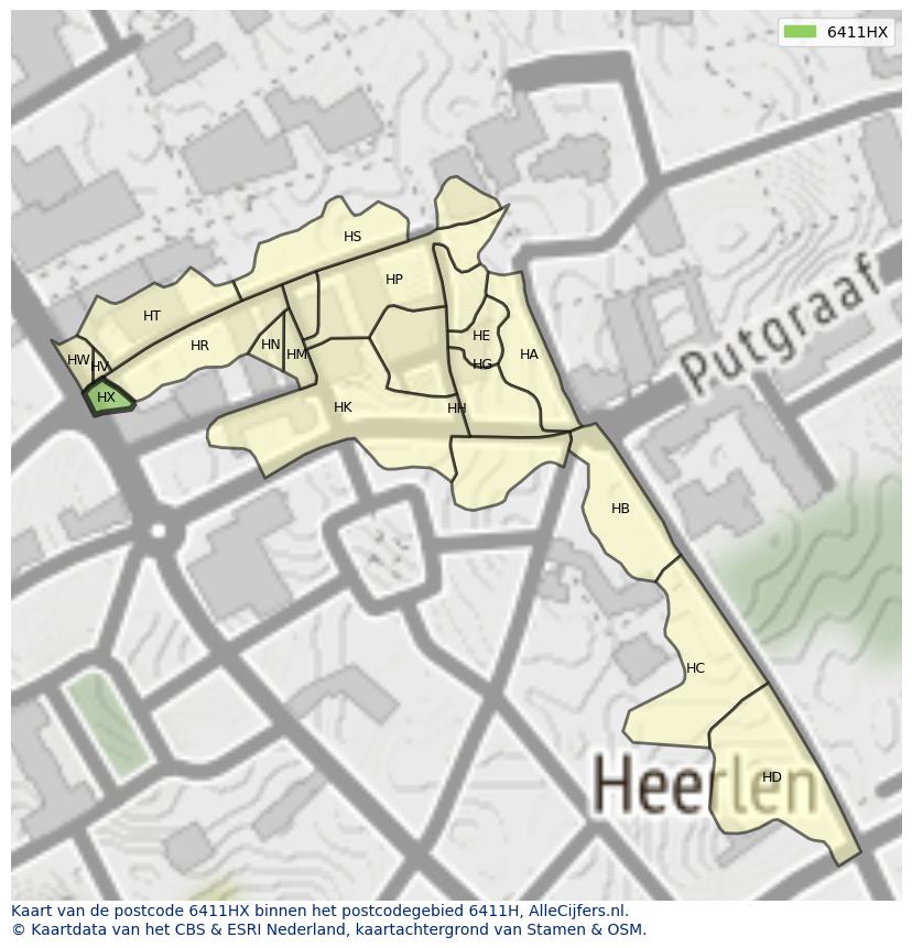 Afbeelding van het postcodegebied 6411 HX op de kaart.