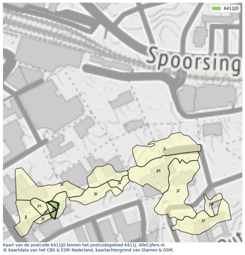 Afbeelding van het postcodegebied 6411 JD op de kaart.