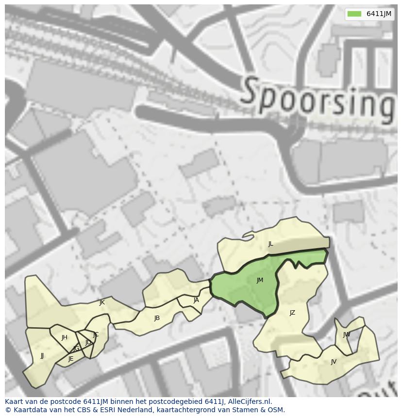 Afbeelding van het postcodegebied 6411 JM op de kaart.