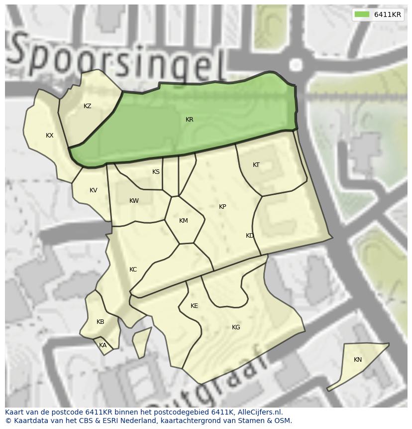 Afbeelding van het postcodegebied 6411 KR op de kaart.