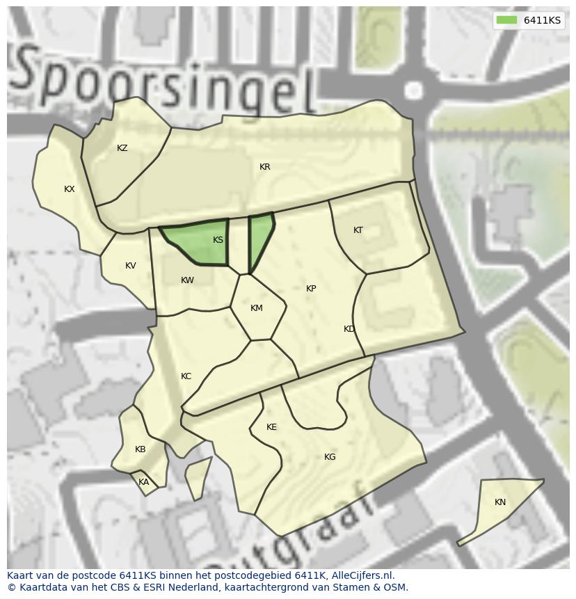 Afbeelding van het postcodegebied 6411 KS op de kaart.