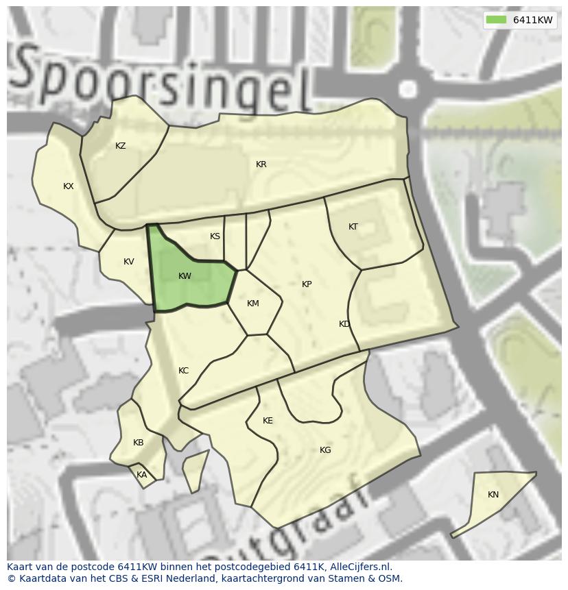 Afbeelding van het postcodegebied 6411 KW op de kaart.