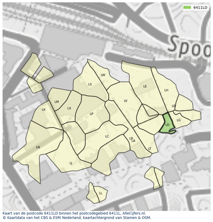 Afbeelding van het postcodegebied 6411 LD op de kaart.