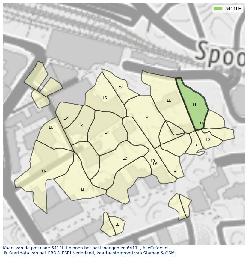 Afbeelding van het postcodegebied 6411 LH op de kaart.