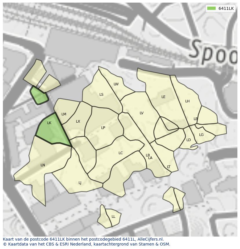 Afbeelding van het postcodegebied 6411 LK op de kaart.