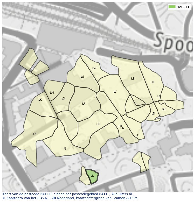 Afbeelding van het postcodegebied 6411 LL op de kaart.