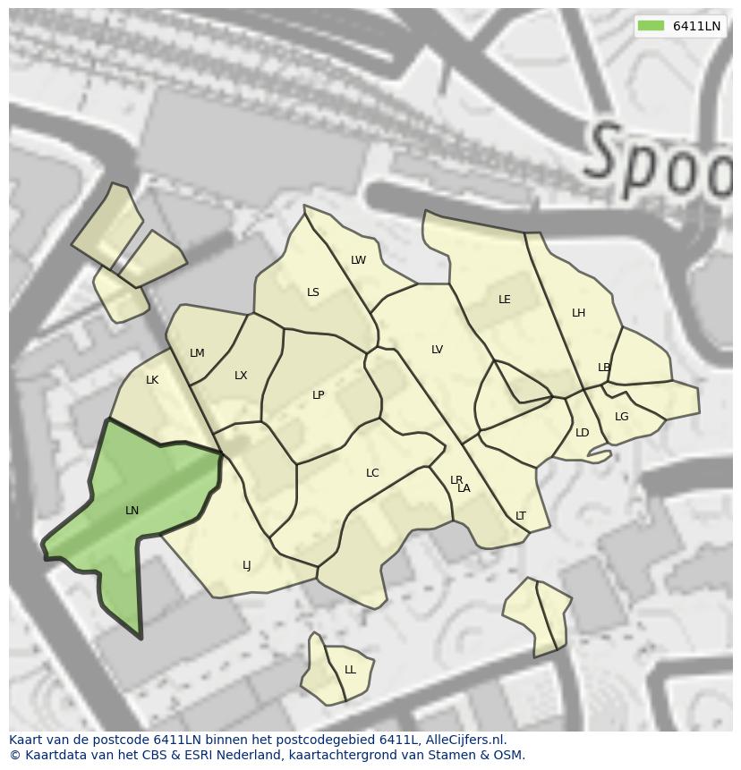 Afbeelding van het postcodegebied 6411 LN op de kaart.