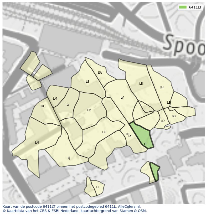 Afbeelding van het postcodegebied 6411 LT op de kaart.