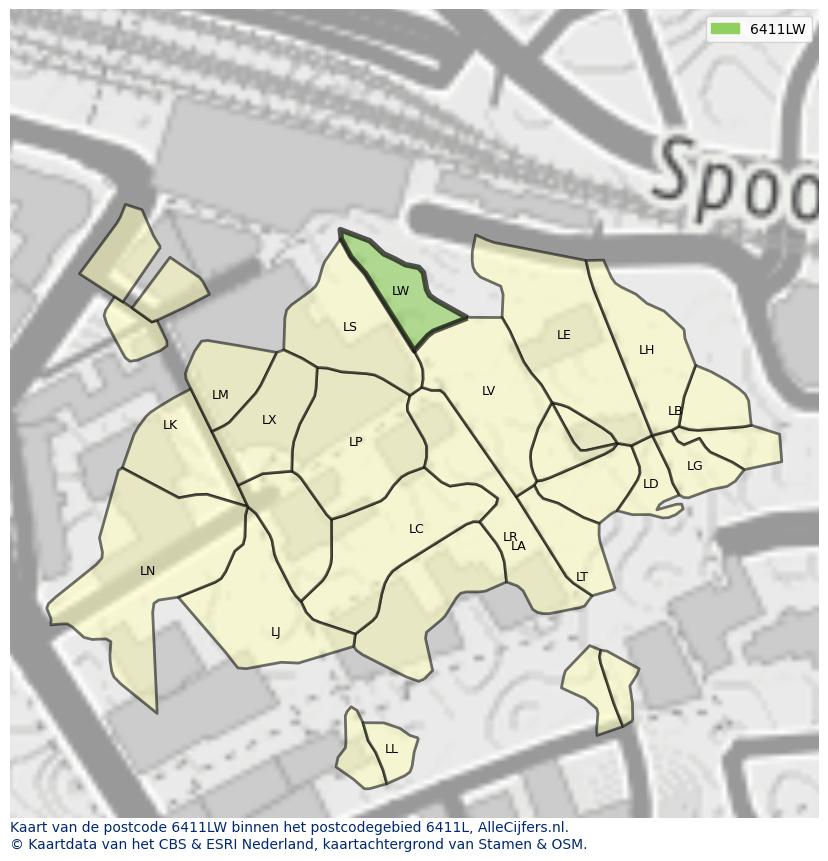 Afbeelding van het postcodegebied 6411 LW op de kaart.