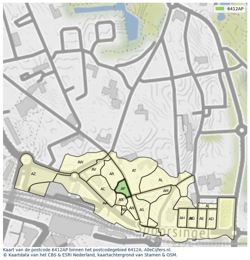 Afbeelding van het postcodegebied 6412 AP op de kaart.