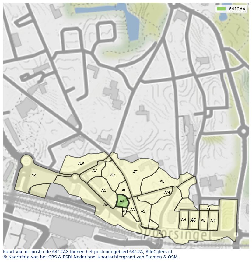 Afbeelding van het postcodegebied 6412 AX op de kaart.