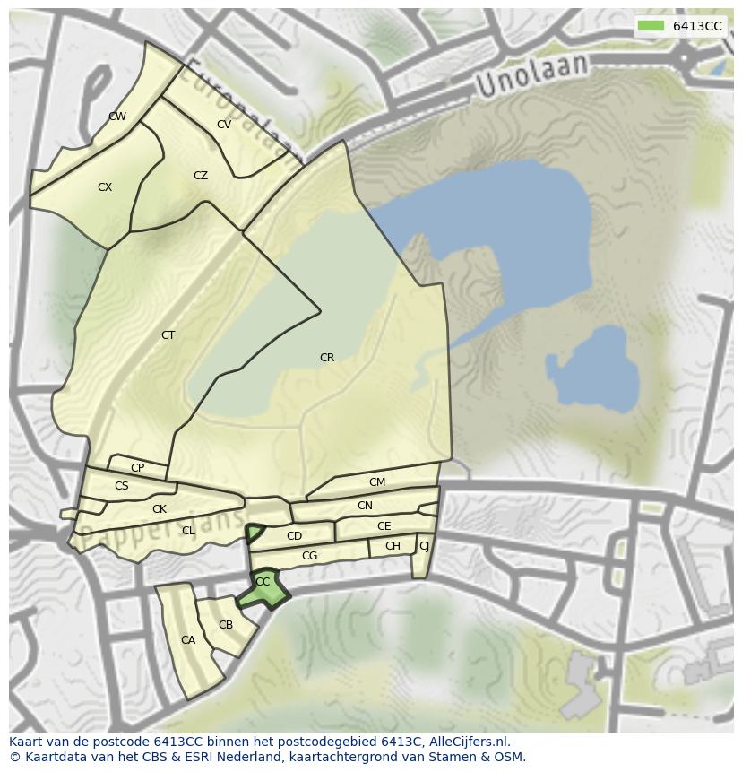 Afbeelding van het postcodegebied 6413 CC op de kaart.