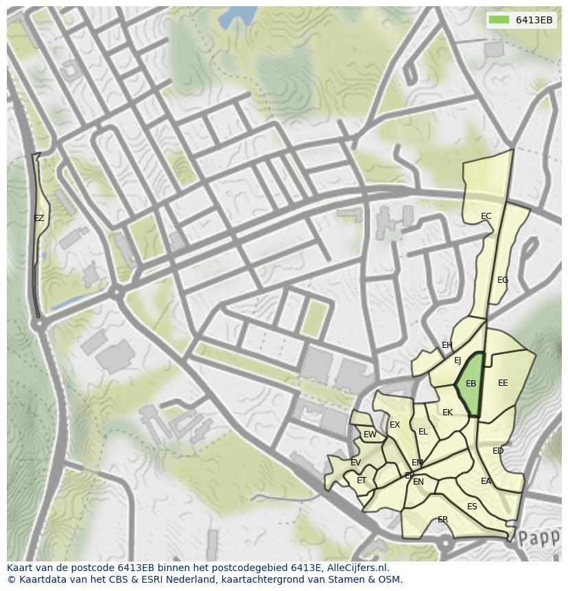 Afbeelding van het postcodegebied 6413 EB op de kaart.