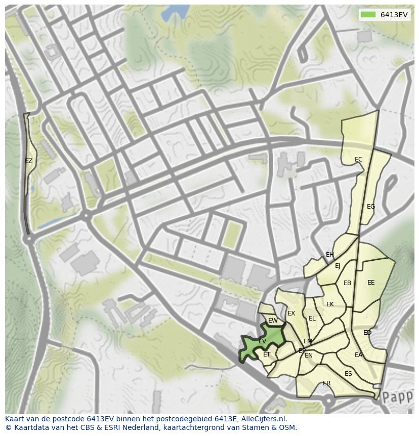 Afbeelding van het postcodegebied 6413 EV op de kaart.