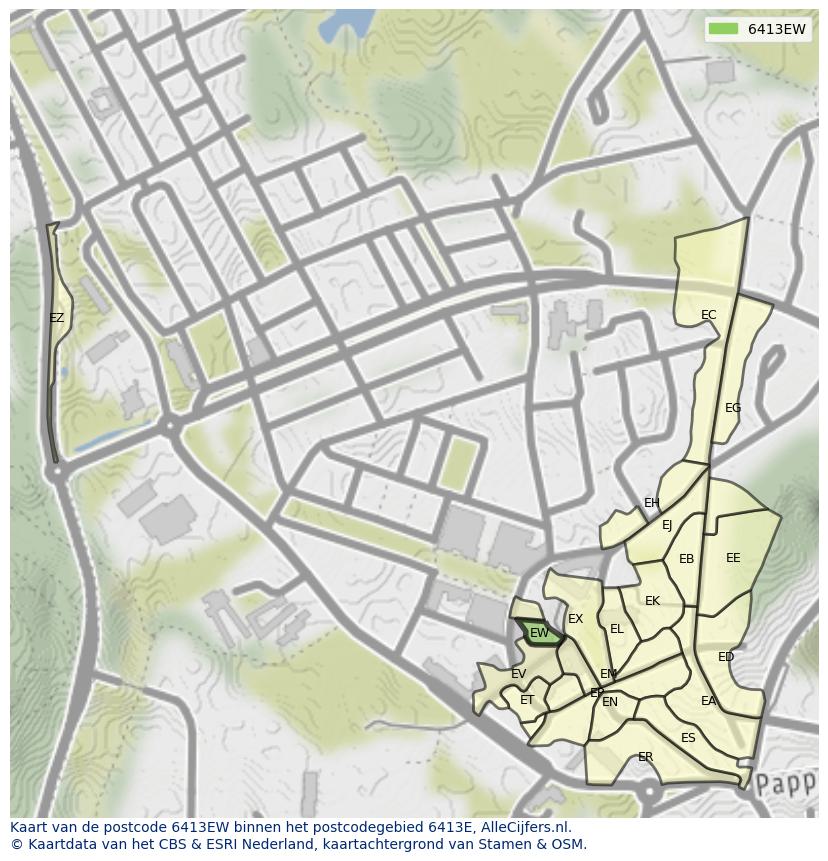 Afbeelding van het postcodegebied 6413 EW op de kaart.