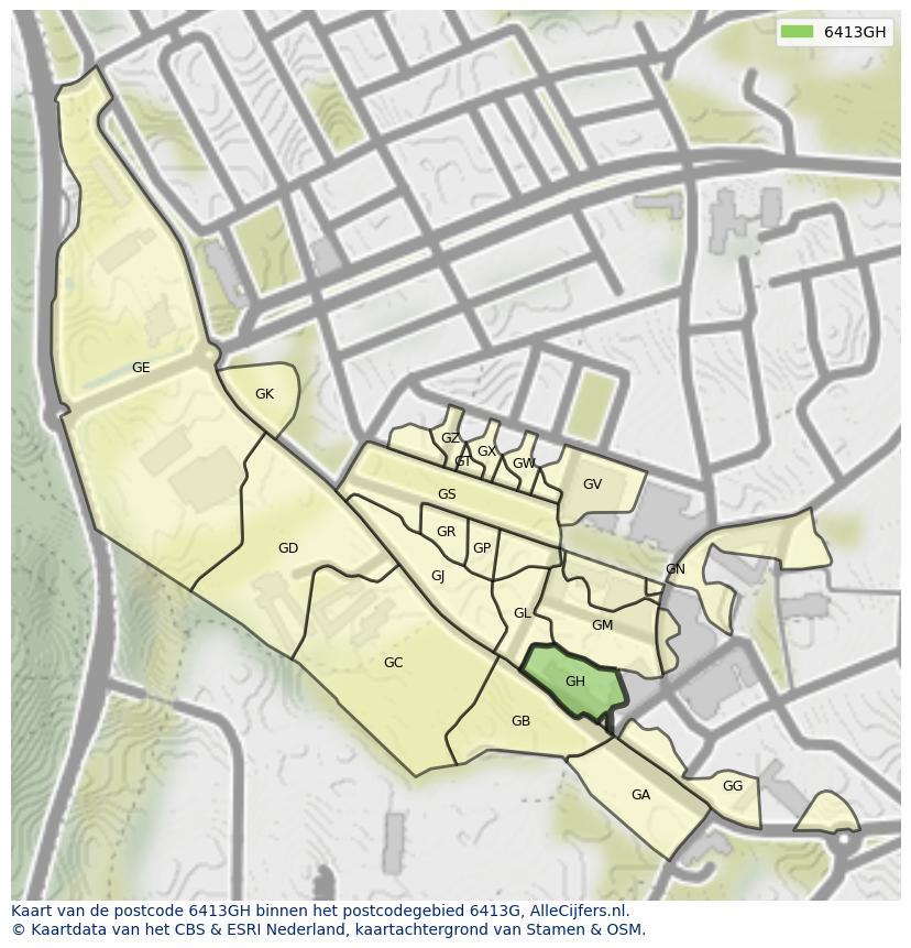 Afbeelding van het postcodegebied 6413 GH op de kaart.