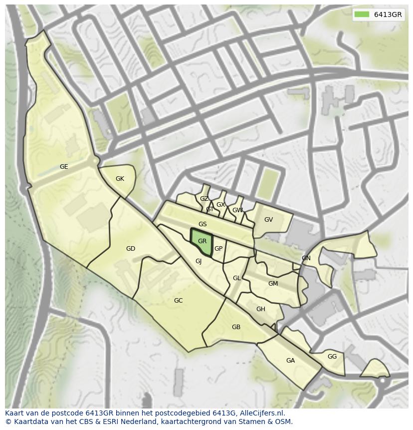 Afbeelding van het postcodegebied 6413 GR op de kaart.
