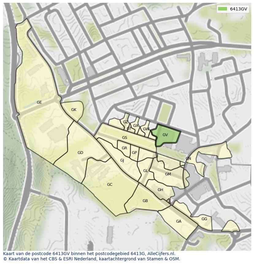 Afbeelding van het postcodegebied 6413 GV op de kaart.