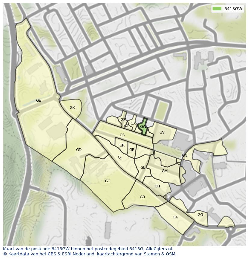 Afbeelding van het postcodegebied 6413 GW op de kaart.