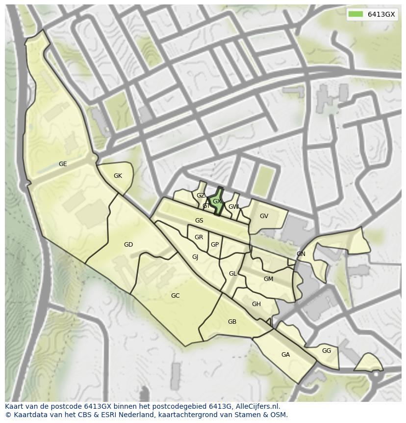 Afbeelding van het postcodegebied 6413 GX op de kaart.